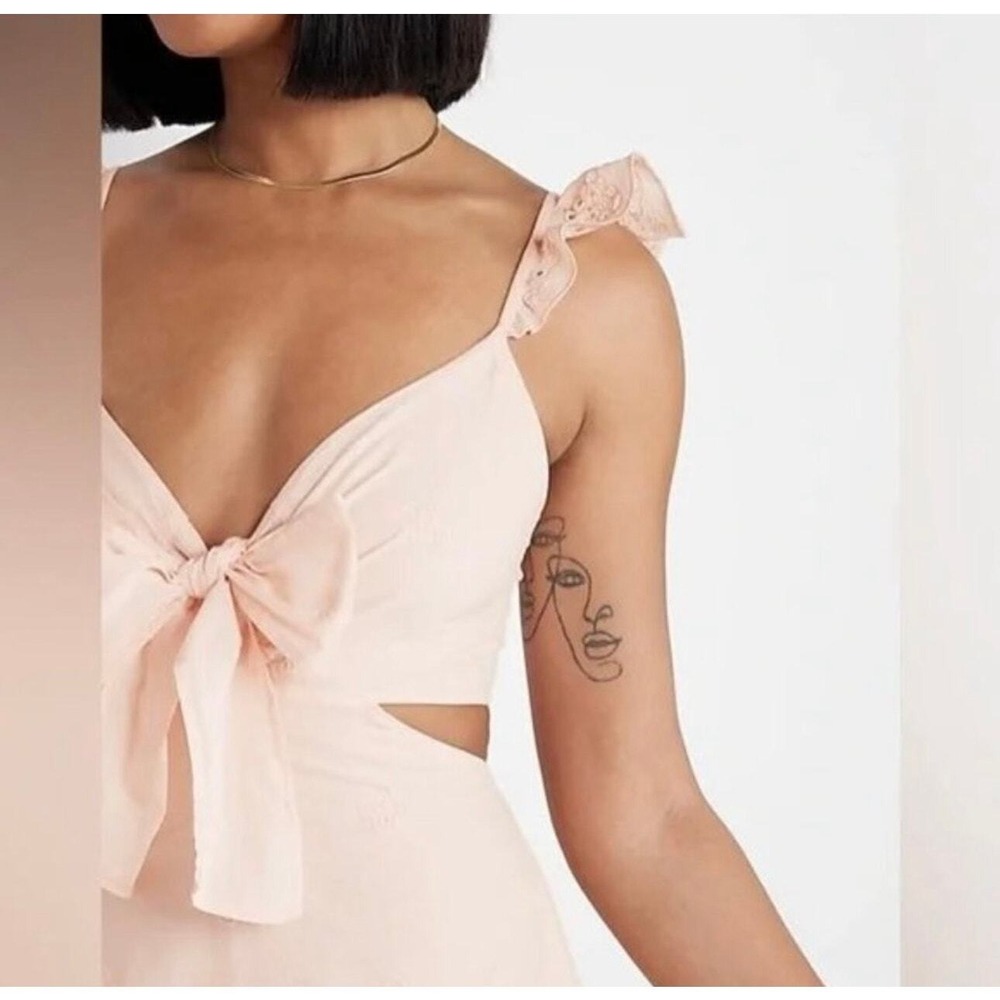 EXPRESS Pink Eyelet Ruffle Tie Front Cutout Dress Mini Fit Flare